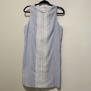 Blue and white striped pencil knee length dress